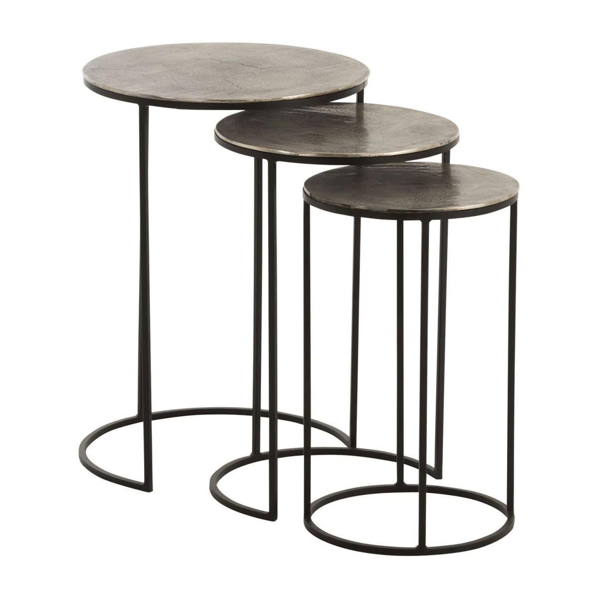 Set of 3 Side Tables Round Aluminum Black/Grey J-Line