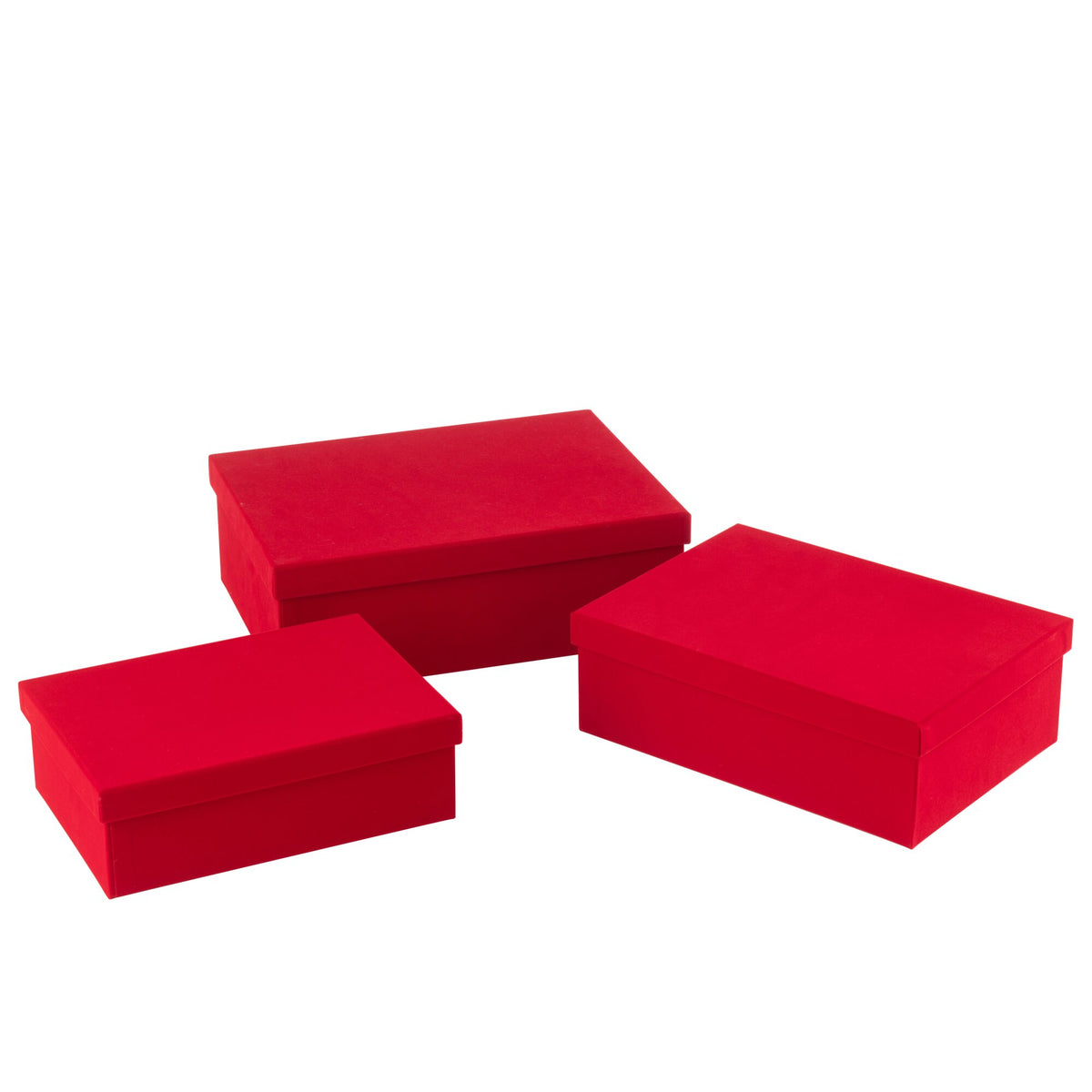 Set of 3 Boxes Rectangular Velvet Paper Red J-Line