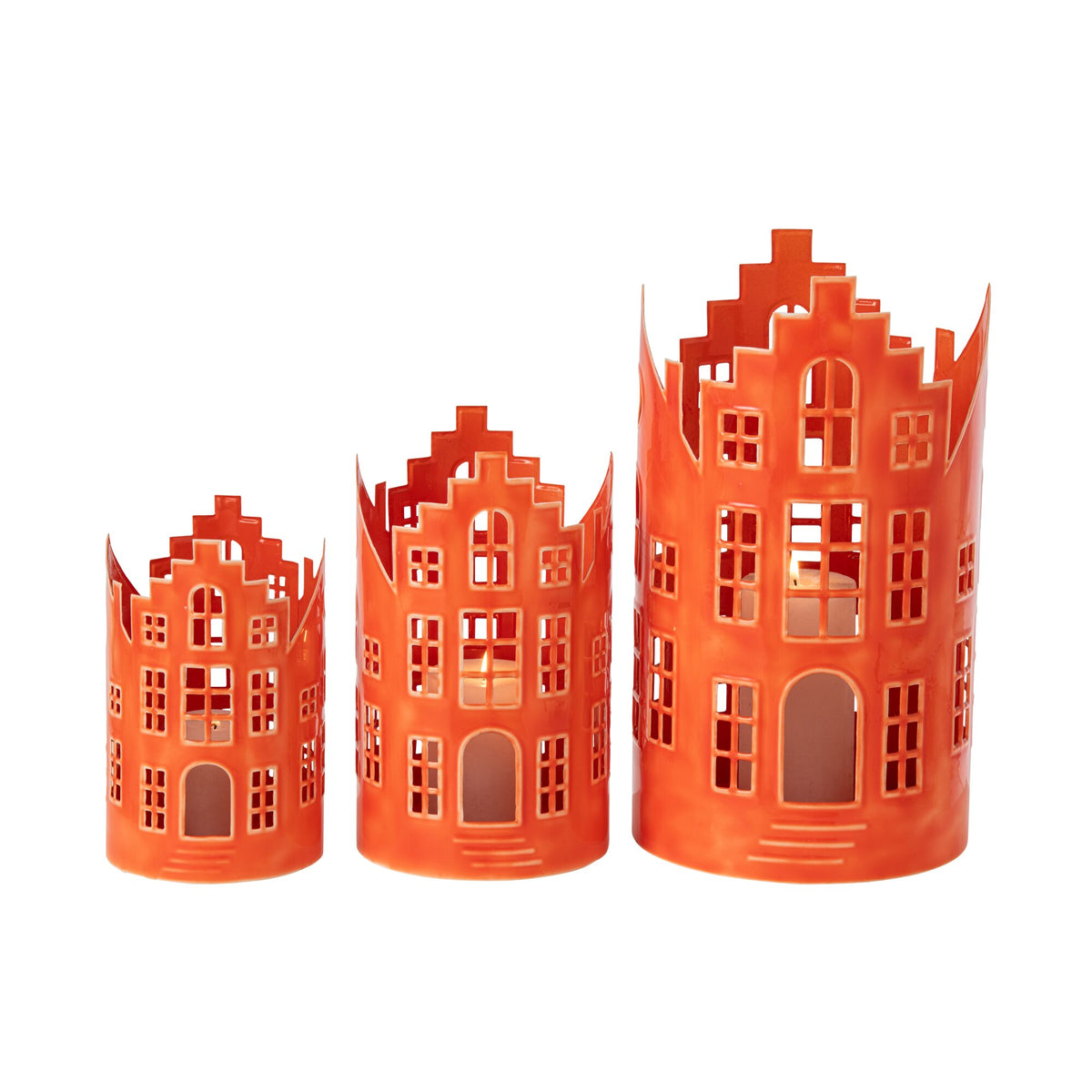 Set of 3 Lanterns Cottage Iron Orange J-Line