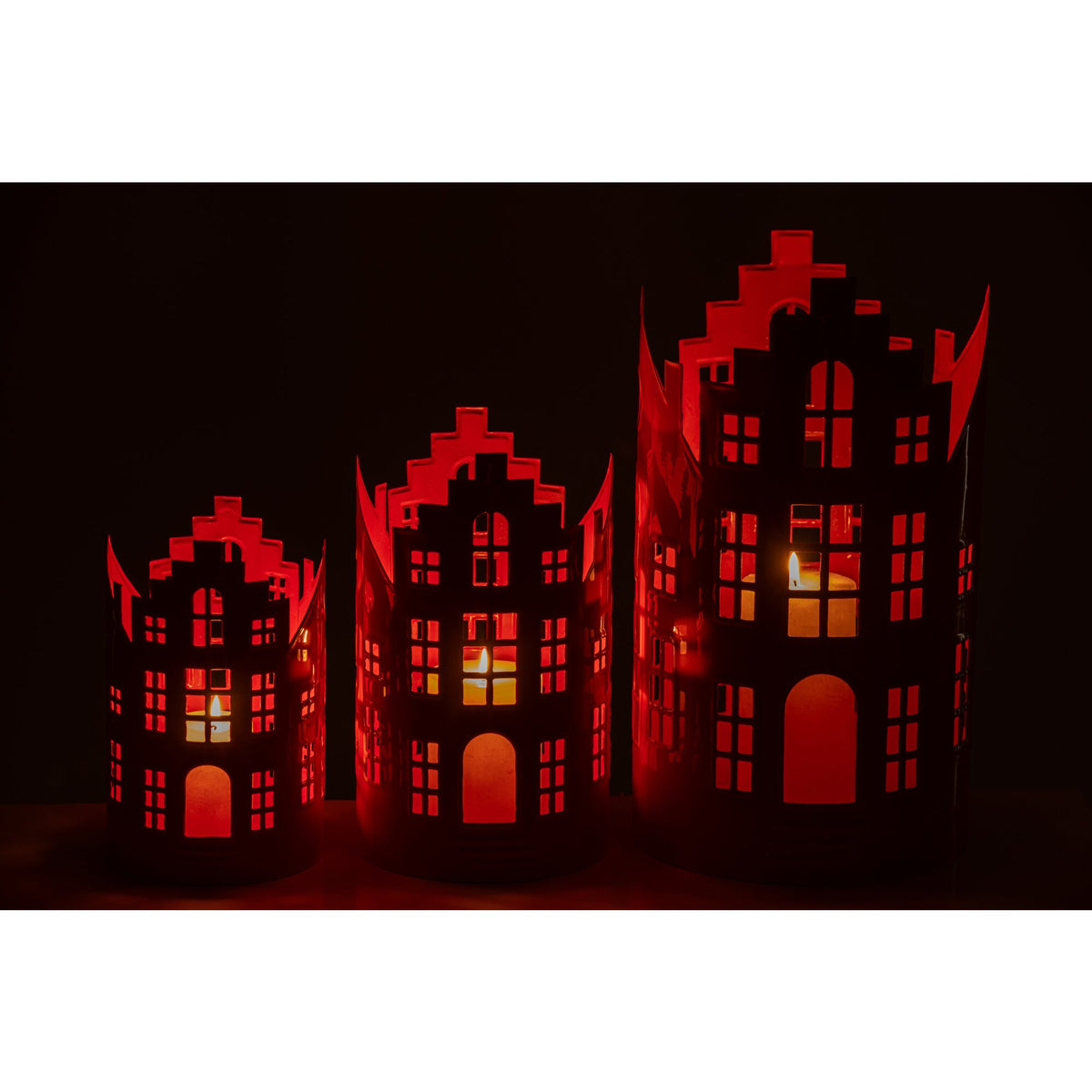 Set of 3 Lanterns Cottage Iron Orange J-Line