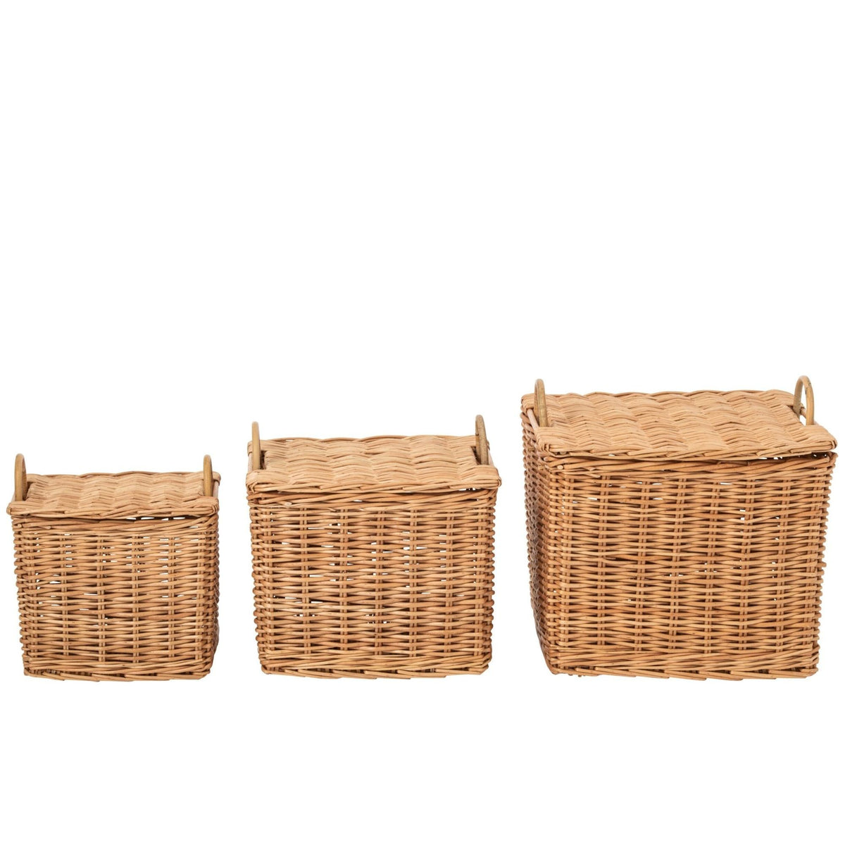 Set of 3 Natural Rattan Baskets with Handles J-Line