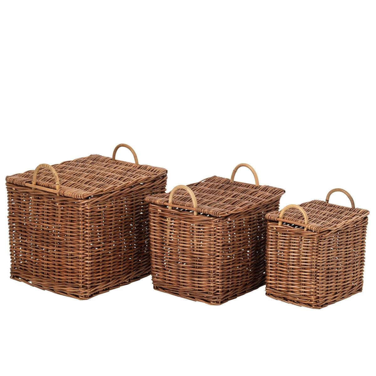 Set of 3 Baskets with Handles Natural Rattan/Rust Brown J-Line