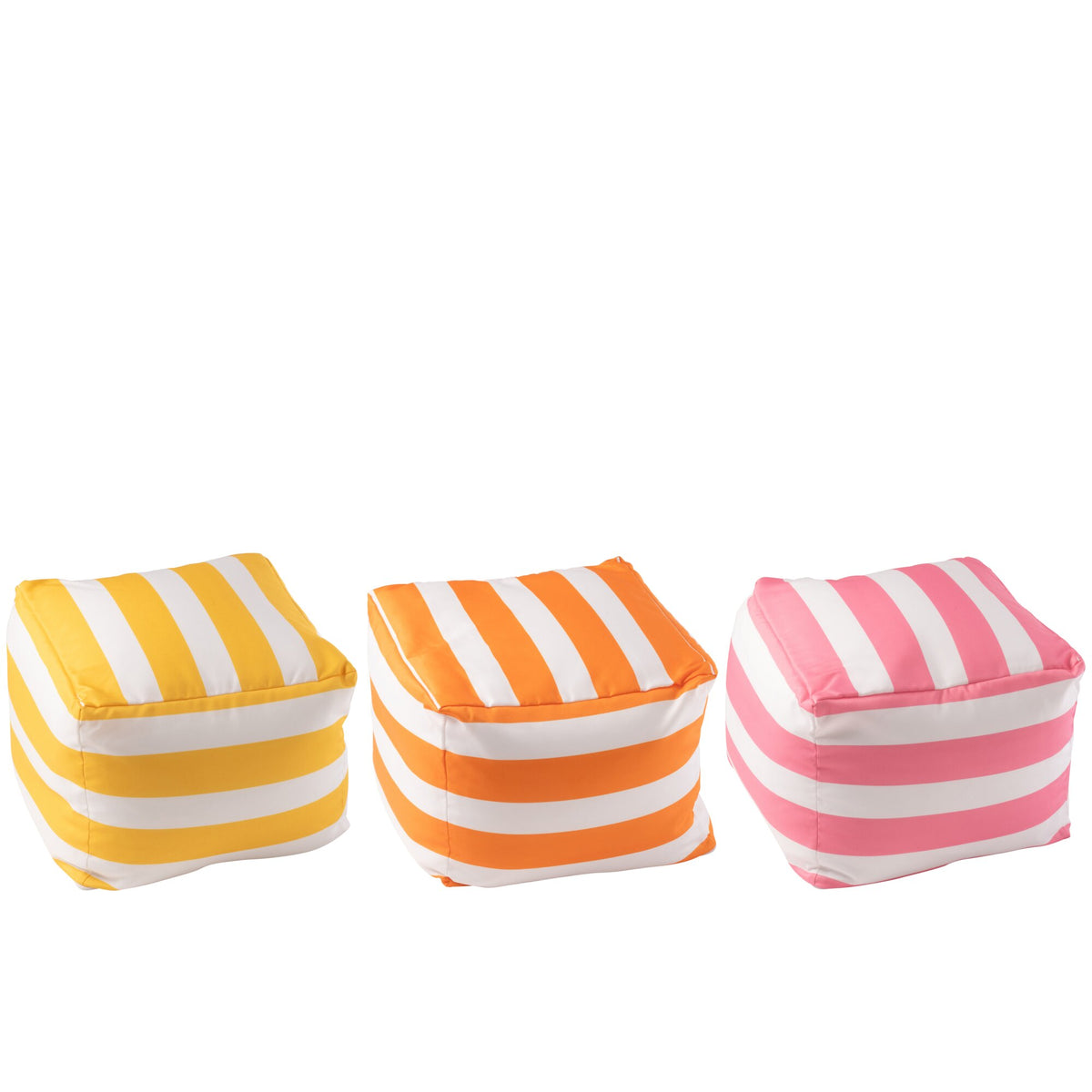 Set of 3 Pouf Striped Polyester Multicolor J-Line