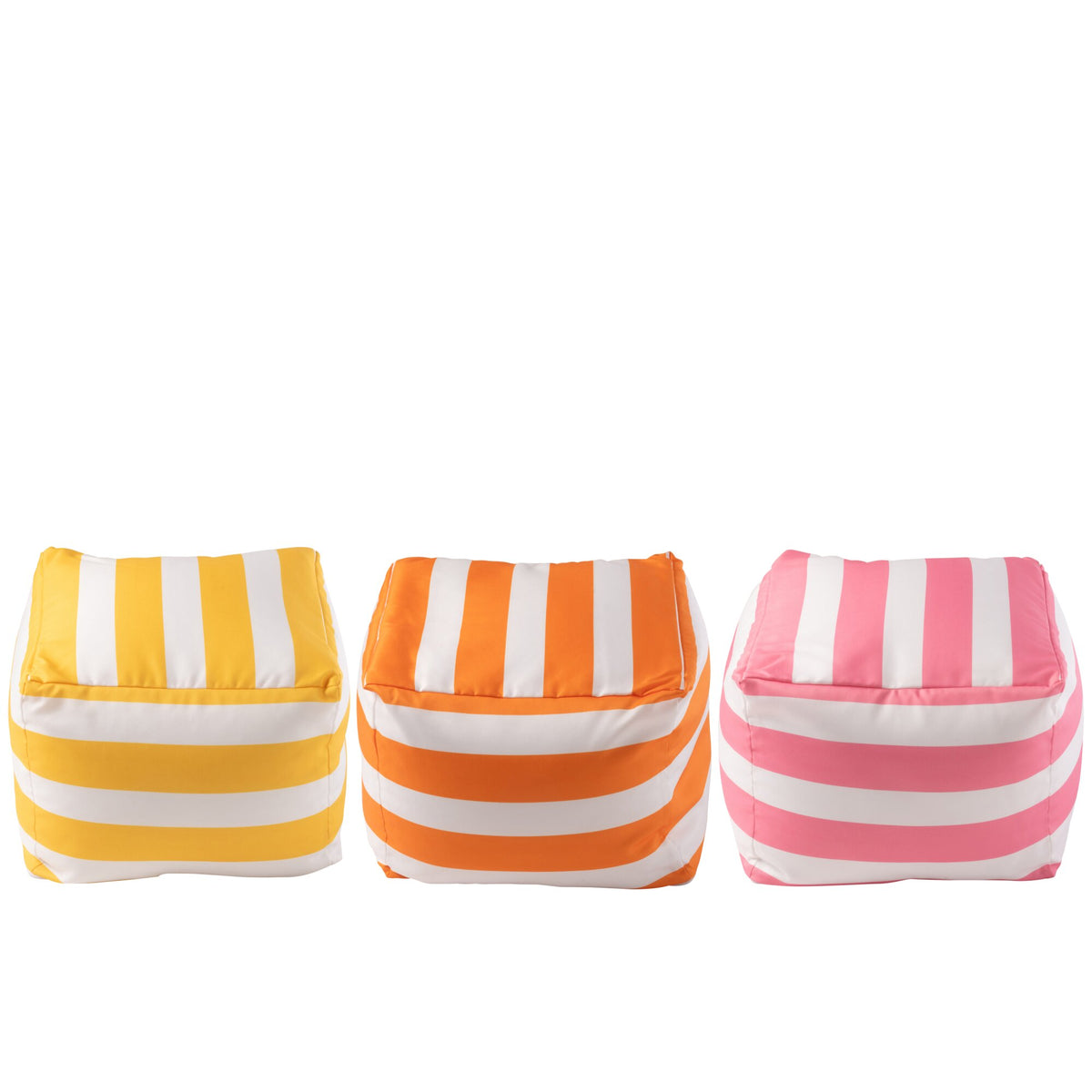 Set of 3 Pouf Striped Polyester Multicolor J-Line