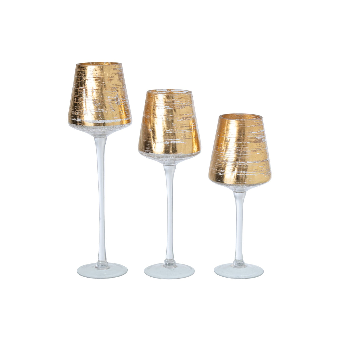 Set Of 3 Glass Tealight Holders On Gold Stand J-Line