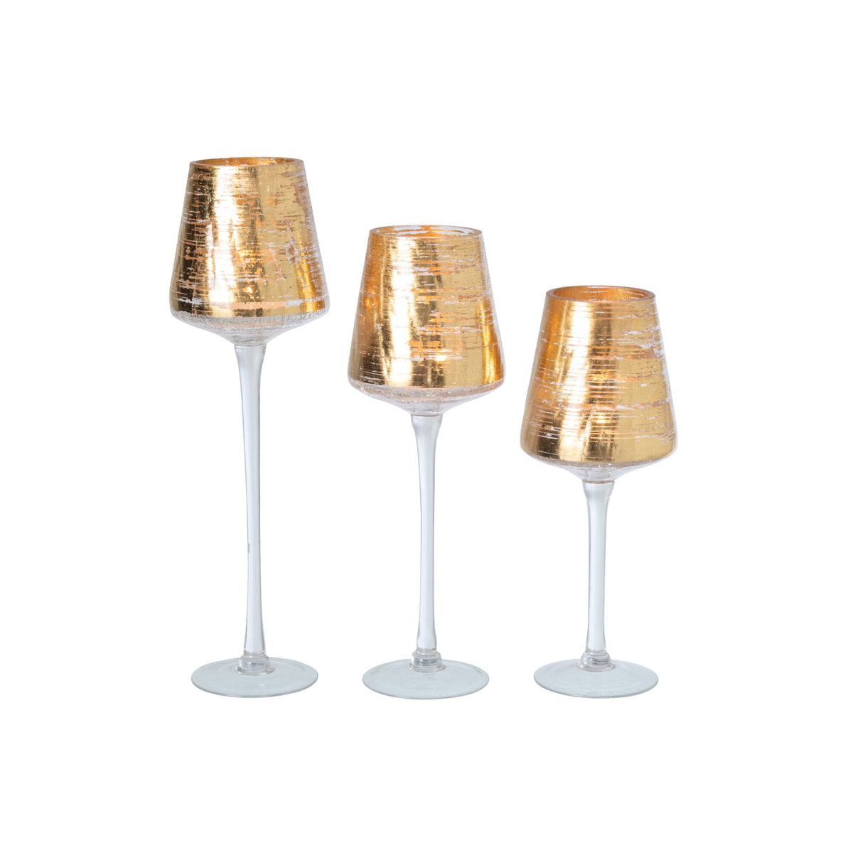 Set Of 3 Glass Tealight Holders On Gold Stand J-Line