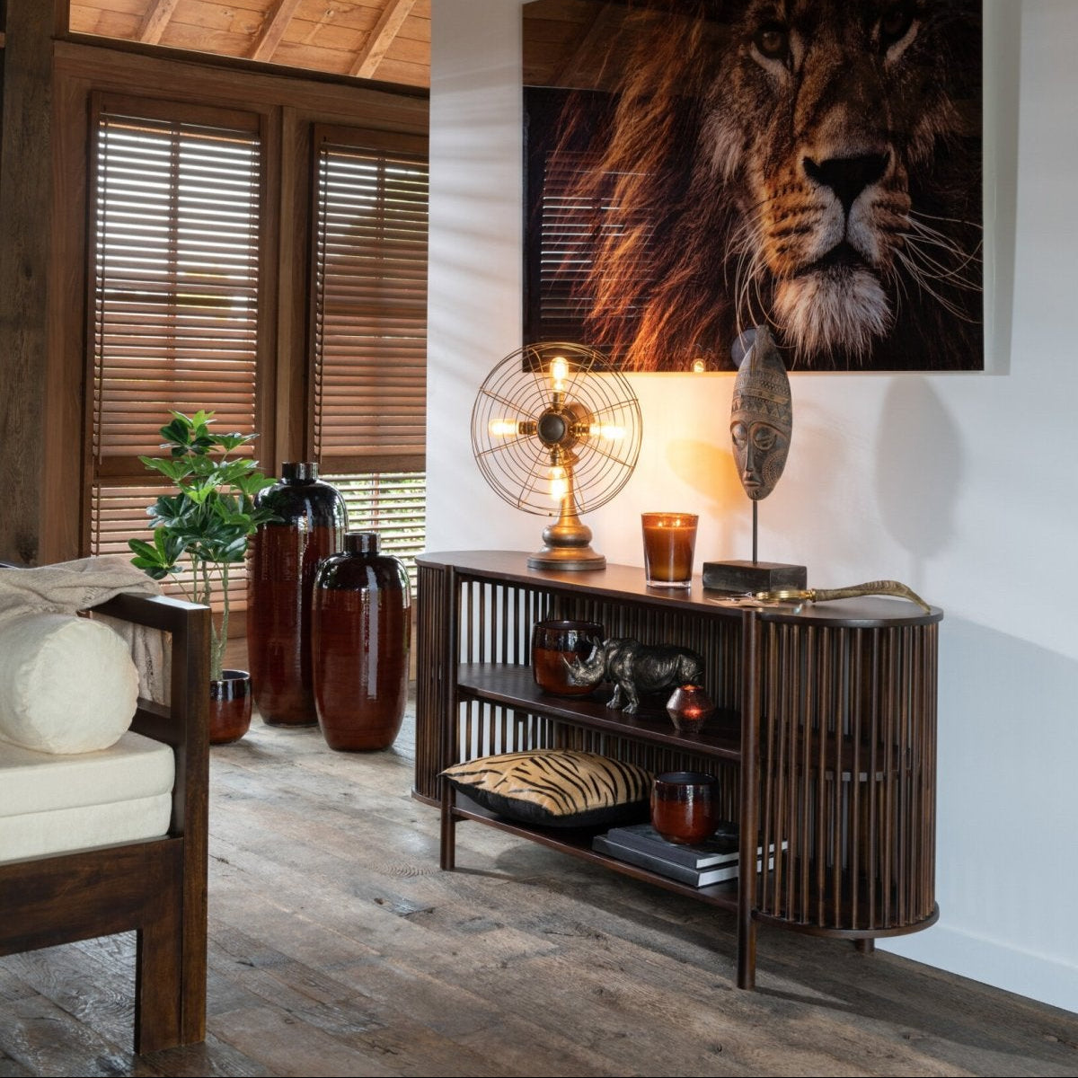 Side Table Conie 2 Shelves Mango Wood Dark Brown J-Line