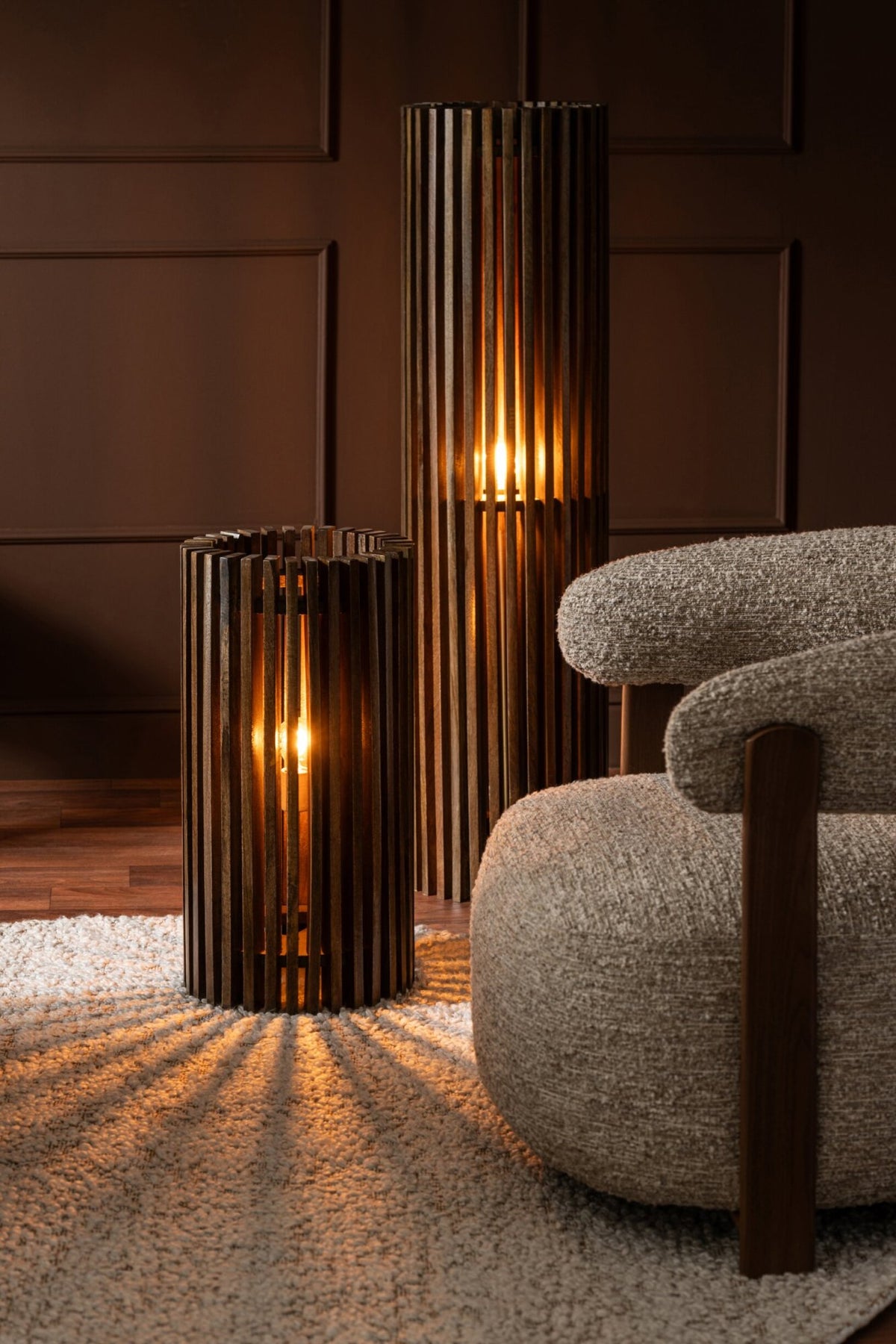 Table Lamp Ribbed Mango Wood Dark Brown J-Line