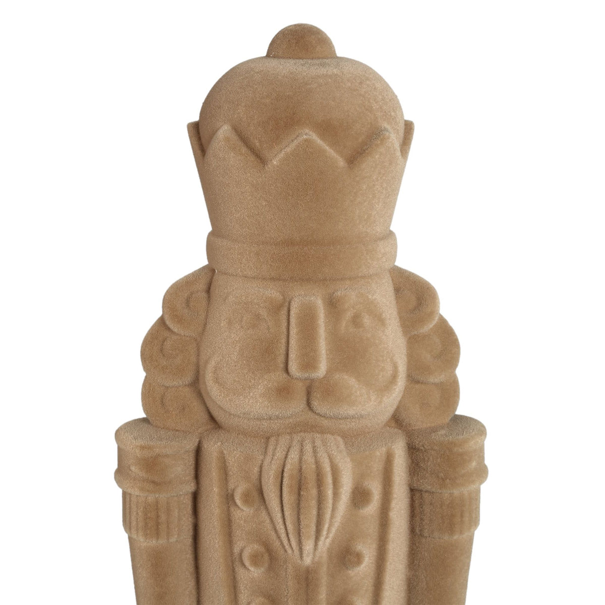 Yule Notenkraker Beige Small van PTMD, close up van het gezicht en de hoed van de notenkraker