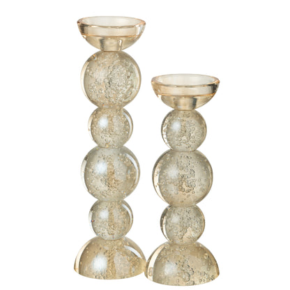 Glass Champagne-Colored Candle Holder Set of 2 J-Line