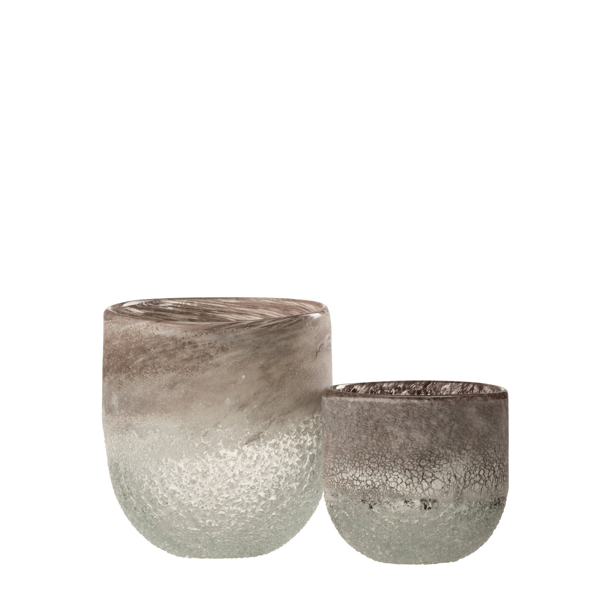 Set Tealight Holder &amp; Lantern Scavo Glass Grey J-Line