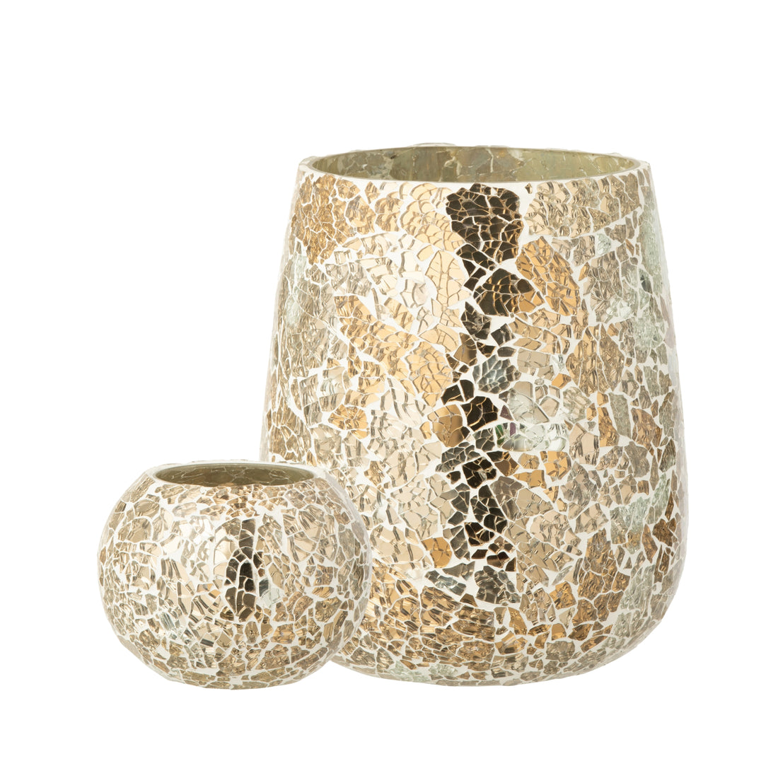Tealight Holder Crackle Glass Gold-Colored Set of 2 J-Line