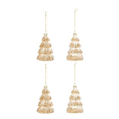 Box Of 4 Christmas Tree Ornaments + Gold-Colored Glass Beads J-Line