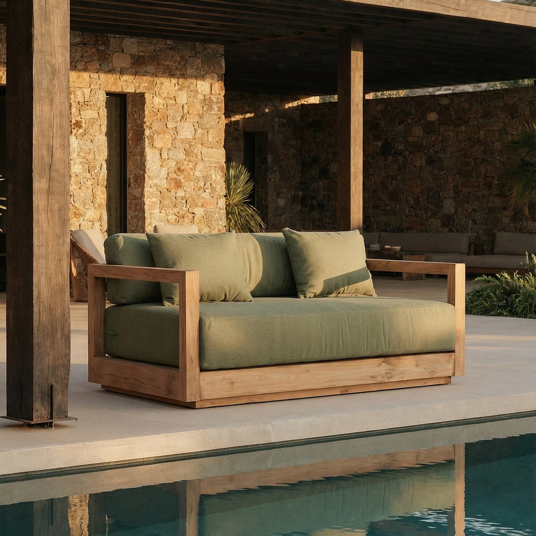 The Umalas Two-Seater Outdoor Sofa Green Bazar Bizarre