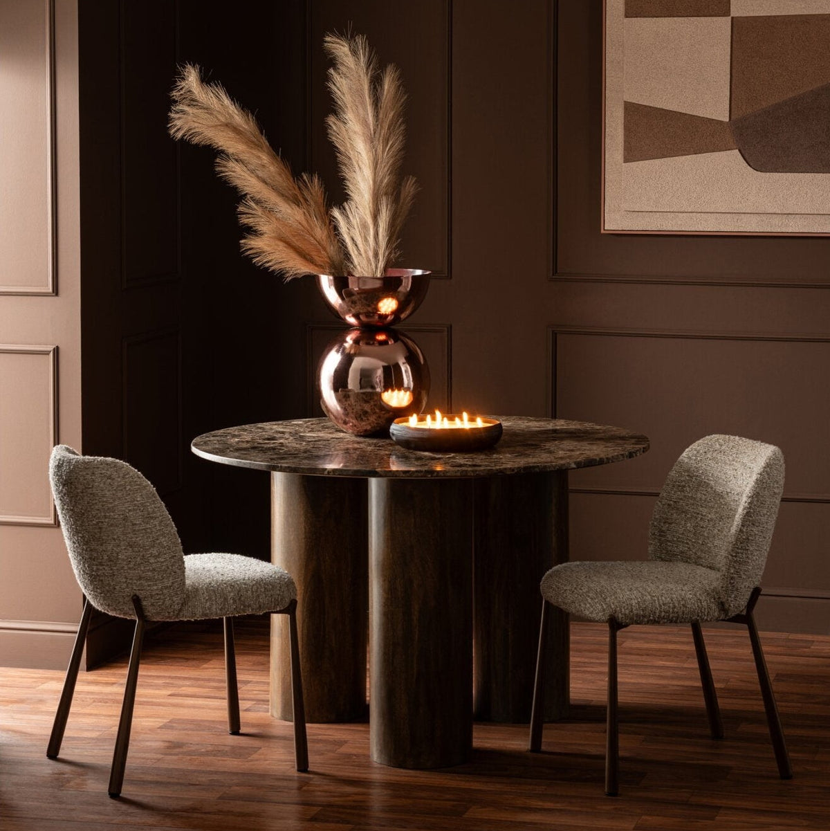 Eettafel Rond Marmer Bruin van J-Line, ronde marmeren eettafel van 120cm