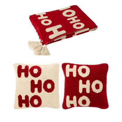 Christmas Set Plaid &amp; Christmas Cushions HoHoHo Red/White J-Line