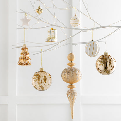 Box Of 4 Christmas Tree Ornaments + Gold-Colored Glass Beads J-Line