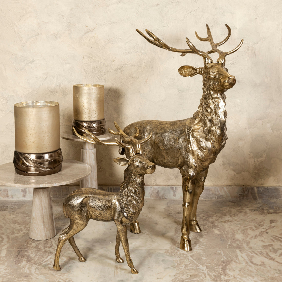 Khary Metal Gold Reindeer Statue Large PTMD
