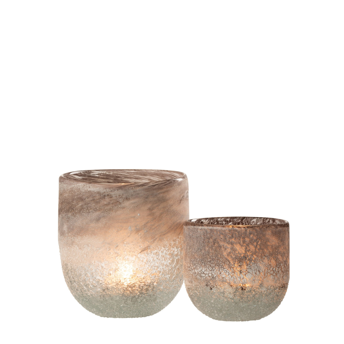 Set Tealight Holder &amp; Lantern Scavo Glass Grey J-Line