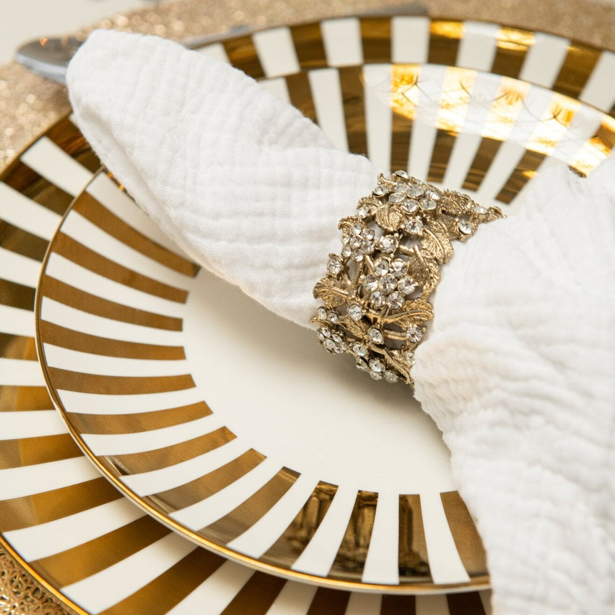 Box of 6 Wide Gold Metal Napkin Rings J-Line