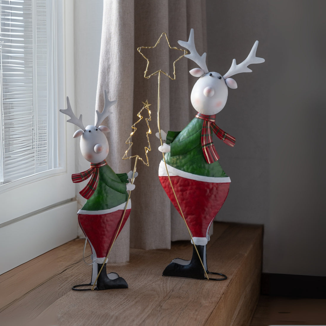Reindeer Metal Multicolour LED Small J-Line Set of 2