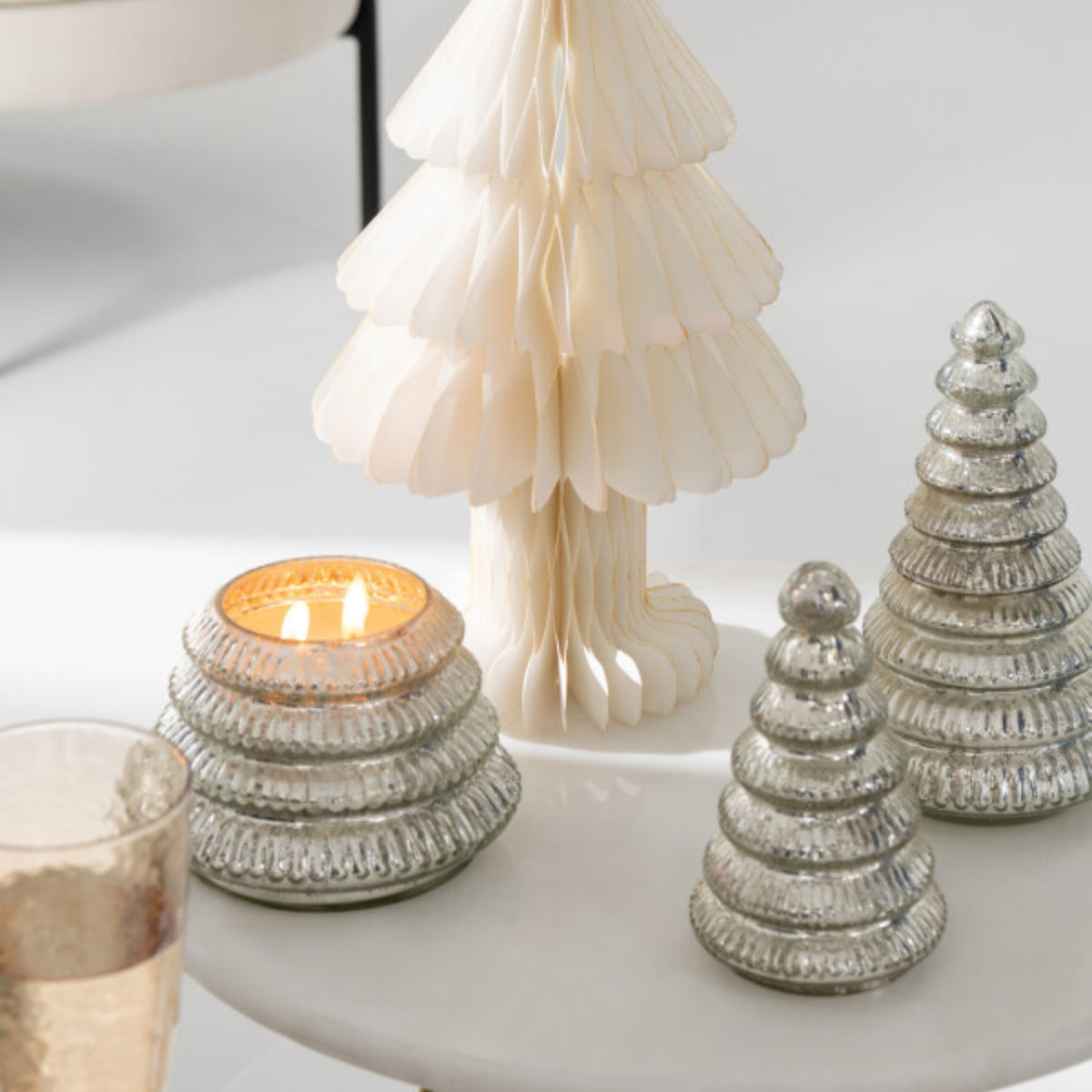 Scented Candle Christmas Tree Glass Silver J-Line Set of 2
