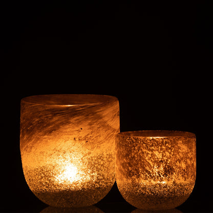 Set Tealight Holder &amp; Lantern Scavo Glass Grey J-Line