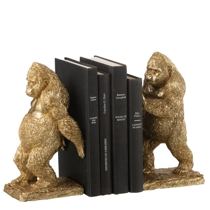 J-Line Gold Resin Gorilla Bookends Set of 2