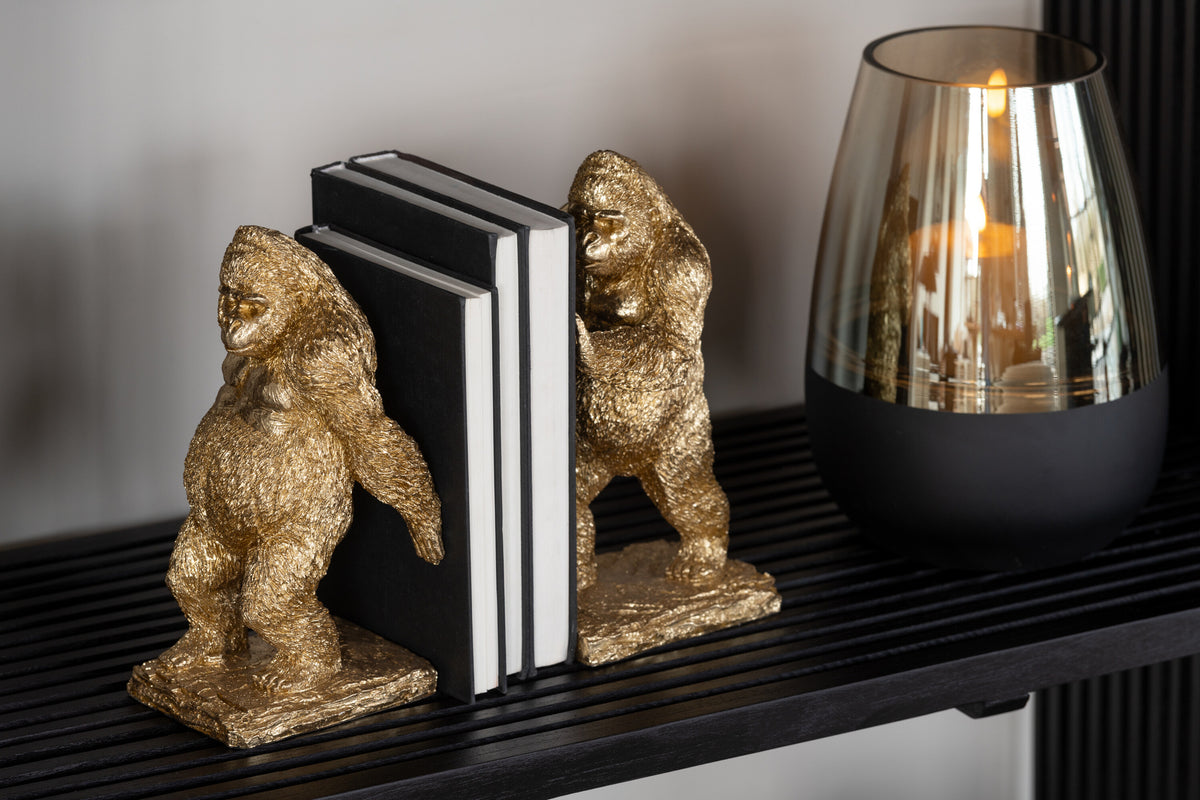 J-Line Gold Resin Gorilla Bookends Set of 2