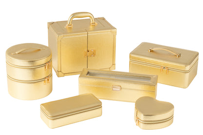 Jewelry Case With Handle Faux Leather Gold J-Line