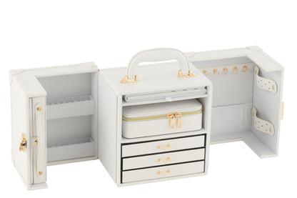 Jewelry Case With Handle Faux Leather White J-Line