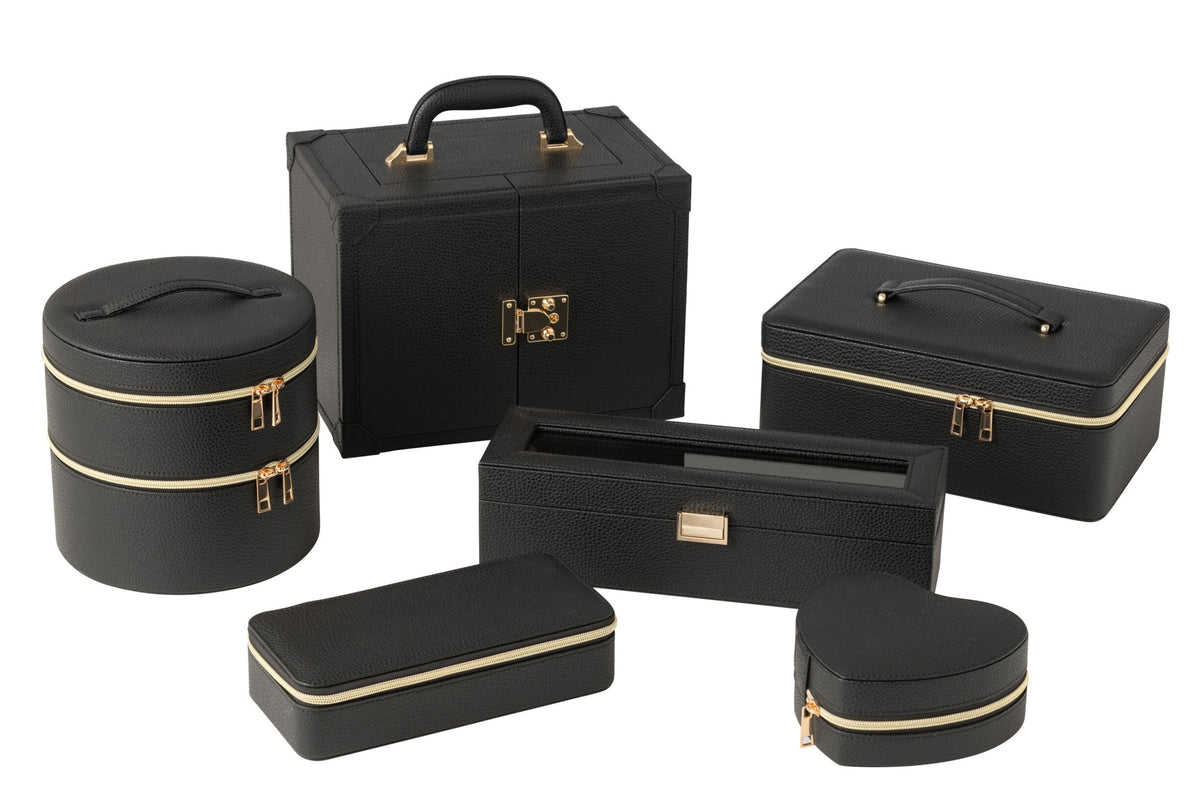 Jewelry Case With Handle Faux Leather Black J-Line