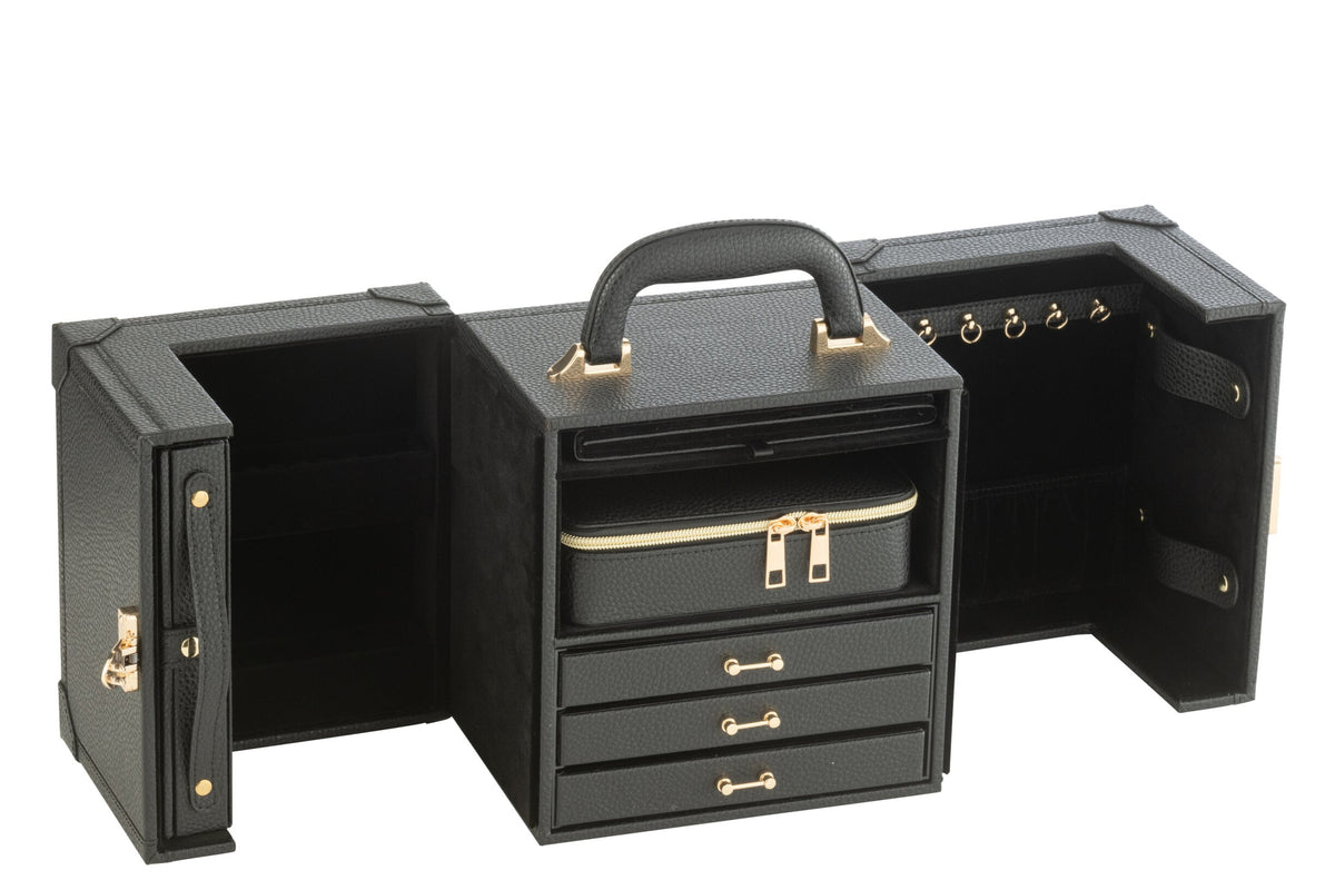 Jewelry Case With Handle Faux Leather Black J-Line