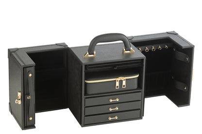 Jewelry Case With Handle Faux Leather Black J-Line
