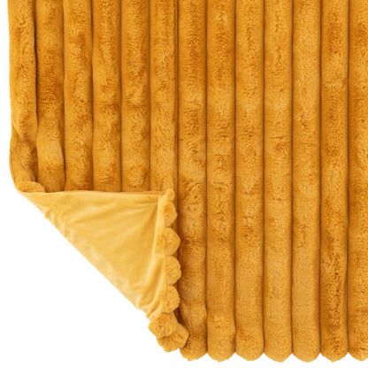 Large Corduroy Polyester Throw 180cmx130cm Ochre J-line