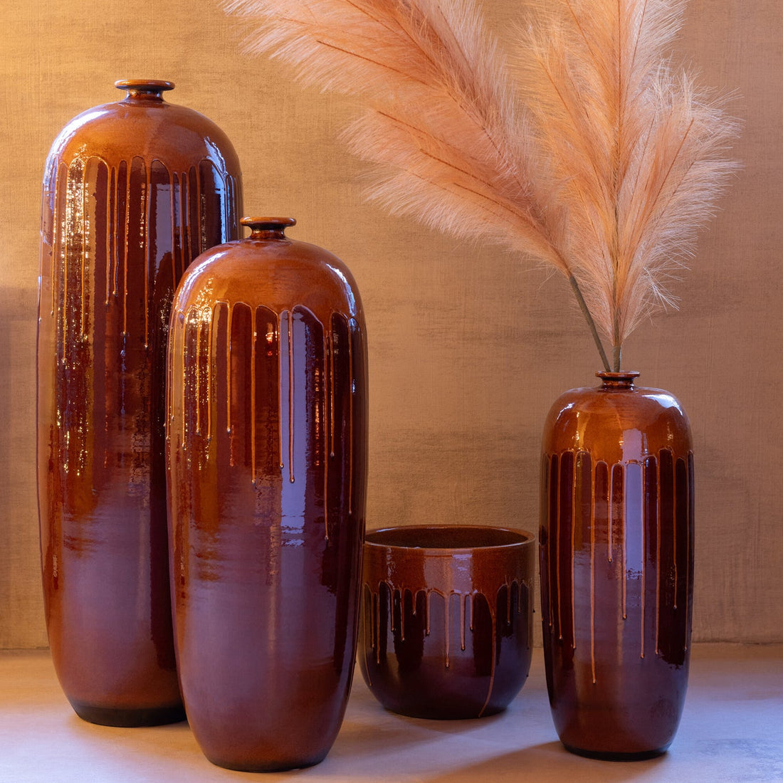 Vase Lee Terra Shiny Brown/Orange Small Ø19xH55cm J-Line