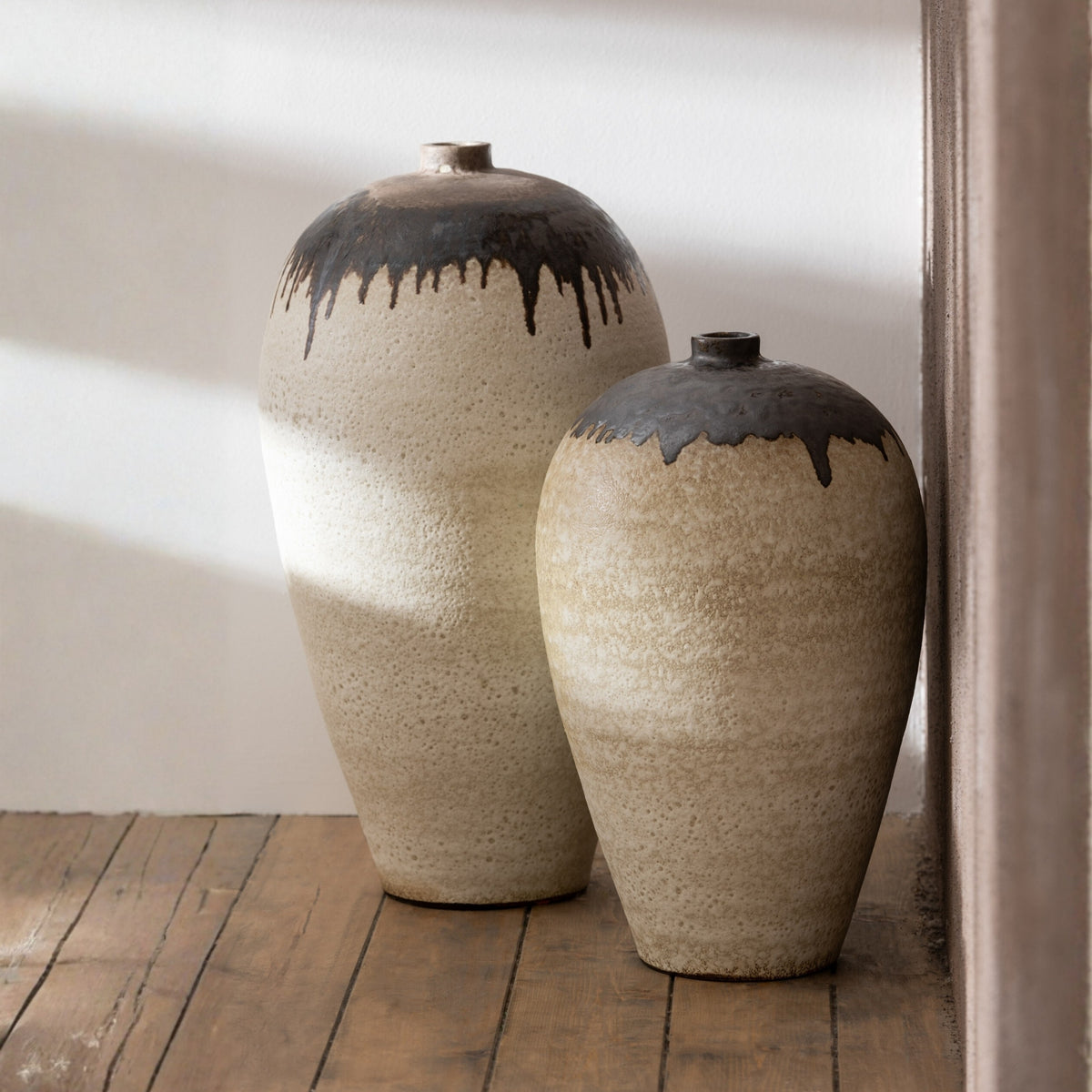 Lombok Ceramic Vase Beige/Brown Large Ø38xH72cm J-Line