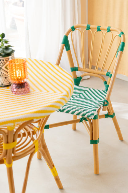 Chair Rattan Dark Green/White J-Line
