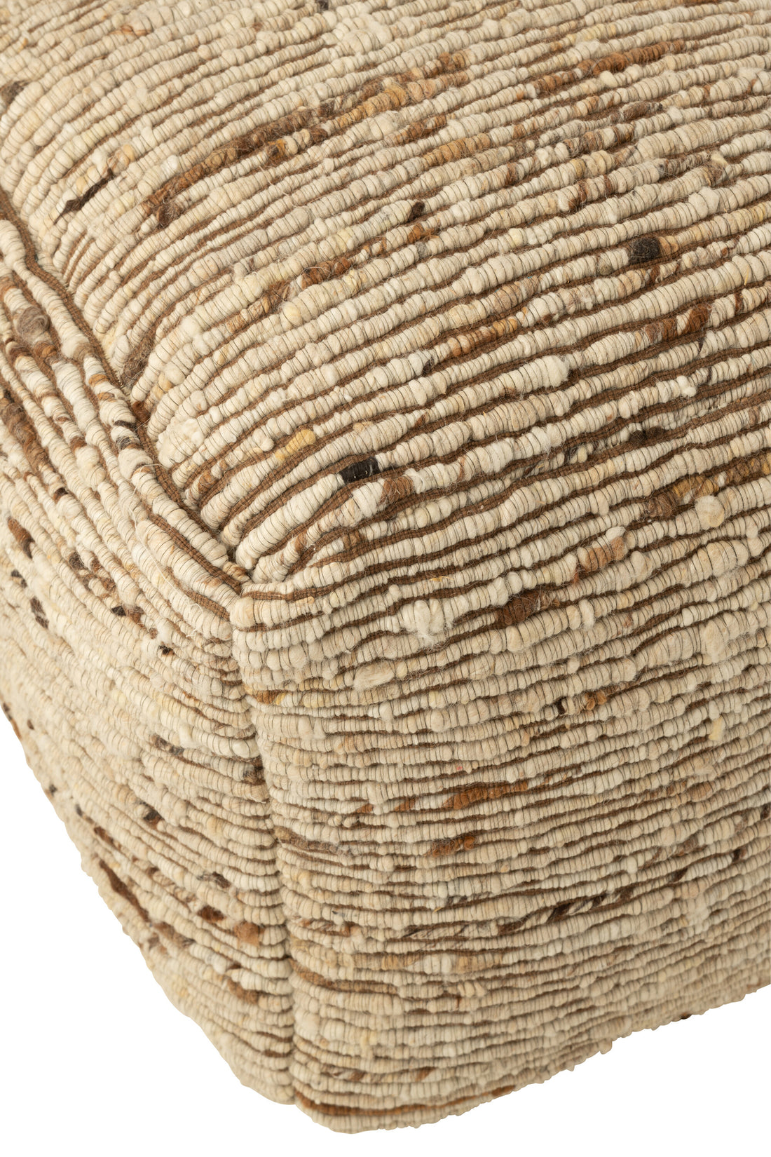 Pouf Woven Wool Ecru/Brown 45x45x45cm J-Line