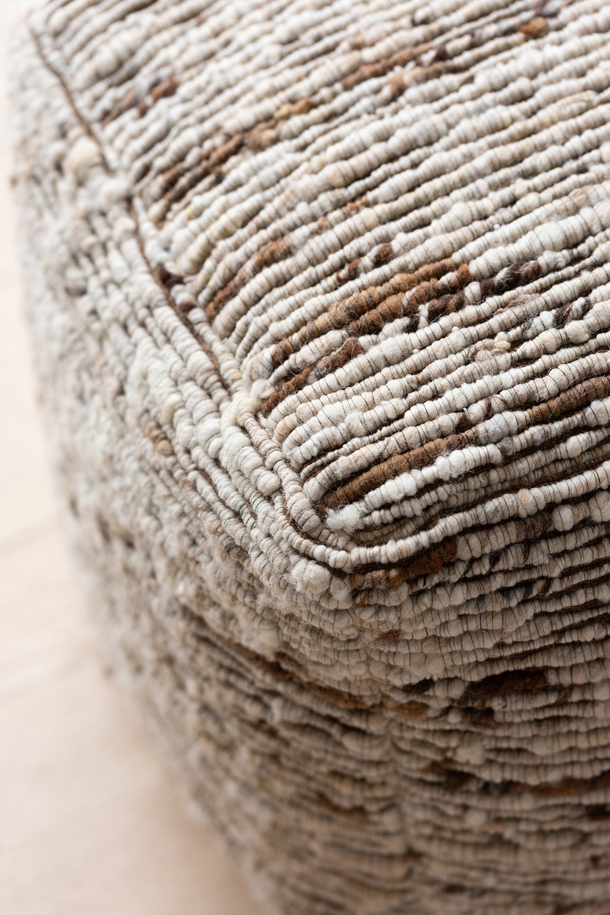 Pouf Woven Wool Ecru/Brown 45x45x45cm J-Line