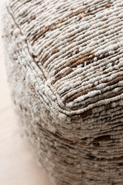 Pouf Woven Wool Ecru/Brown 45x45x45cm J-Line