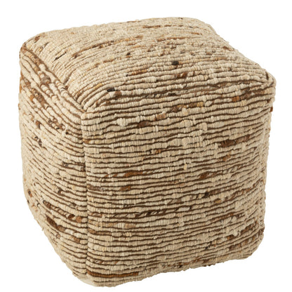 Pouf Woven Wool Ecru/Brown 45x45x45cm J-Line