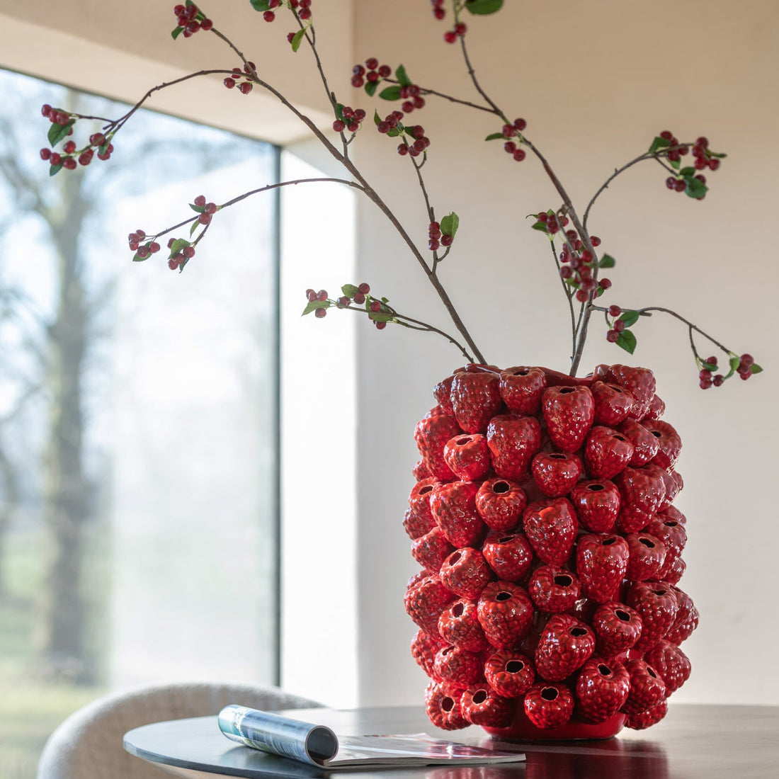 Berry Relief Ceramic Vase Christmas Red J-Line