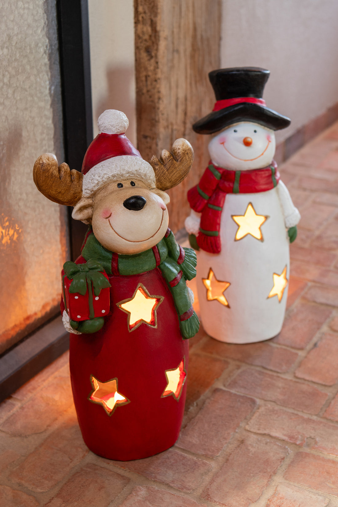 Tealight Holder Snowman Scarf + Hat Magnesium Multicolor Large J-Line