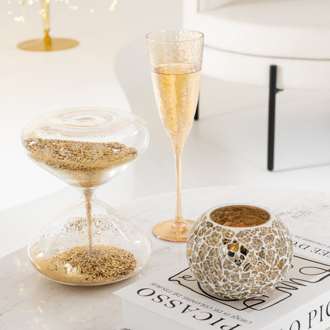 Tealight Holder Crackle Glass Gold-Colored Set of 2 J-Line