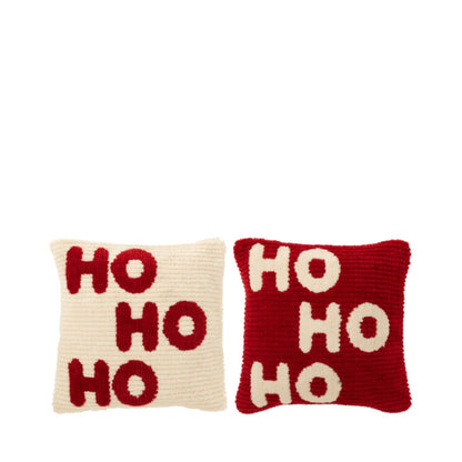 Christmas Set Plaid &amp; Christmas Cushions HoHoHo Red/White J-Line
