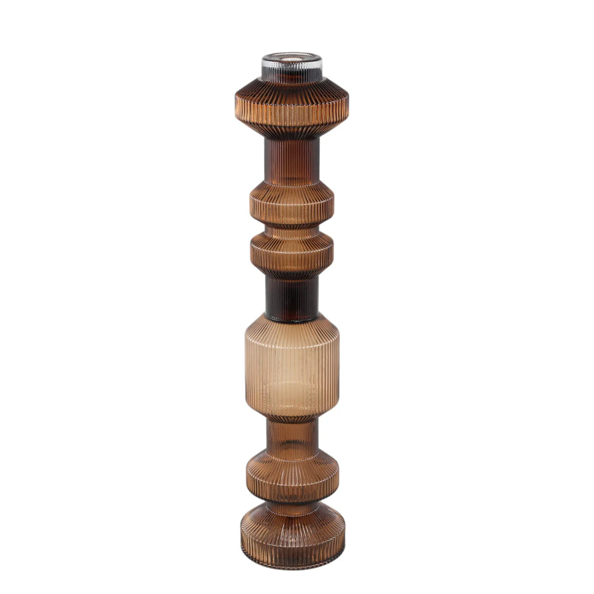 Galinda Brown Ribbed Glass Candlestick PTMD Set of 3
