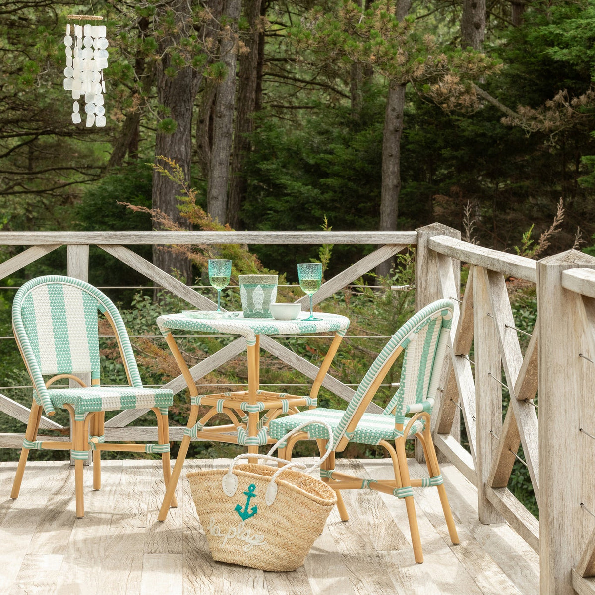 Chair Striped Rattan Light Blue/White J-Line