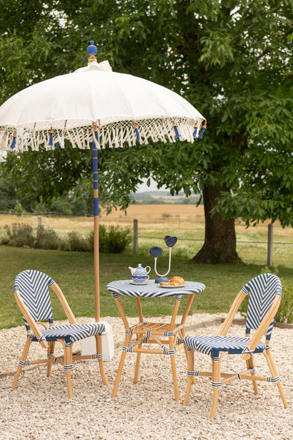 Outdoor Dining Table Geo Round Rattan Blue/White J-Line