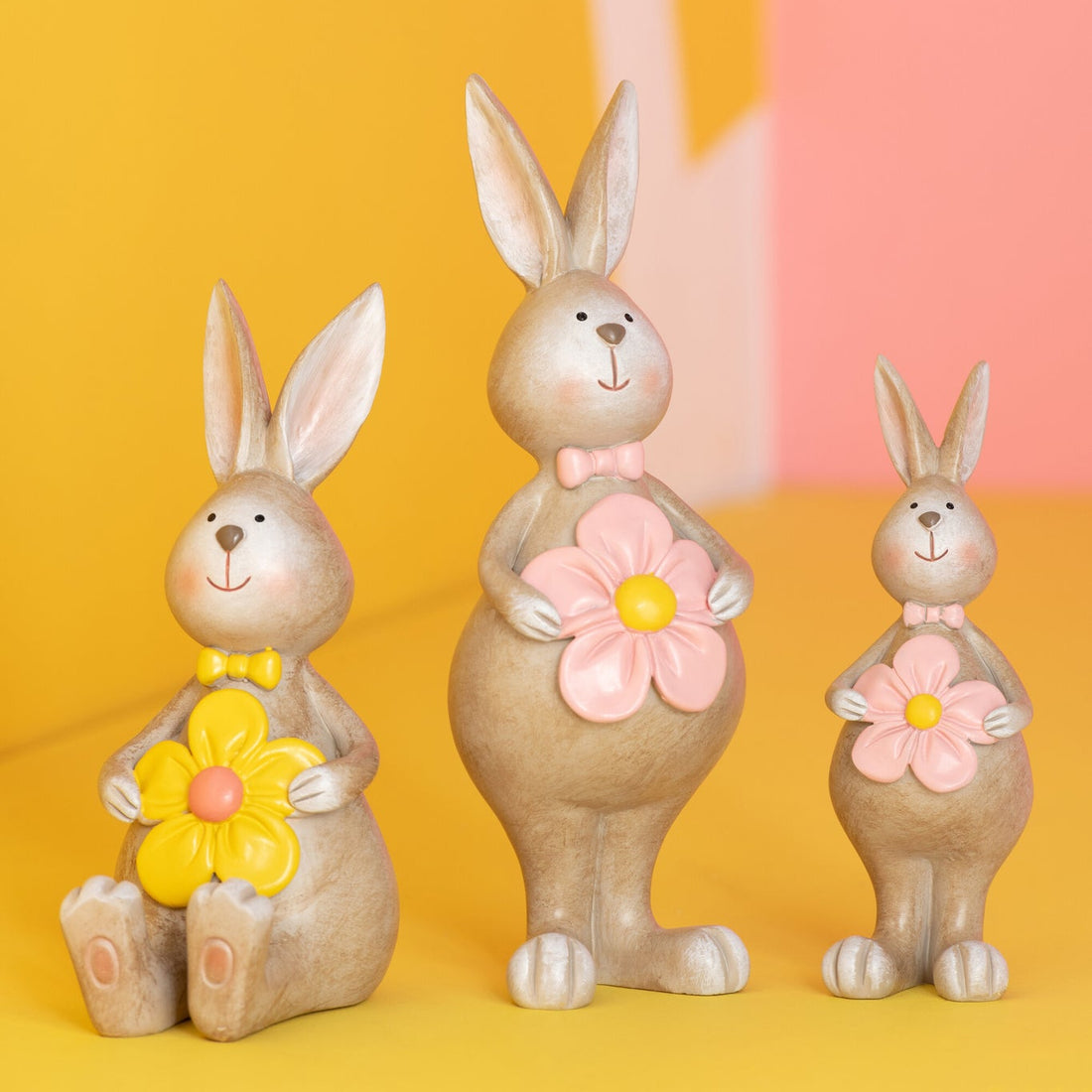 J-Line Small Multi-Colored Polyresin Flower Rabbit Assortment of 2